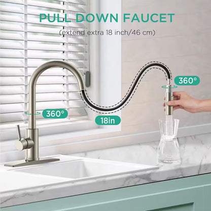 ANZA Pull Down Sprayer Kitchen Faucet Soap Dispenser, Deckplate, Brushed Nickel
