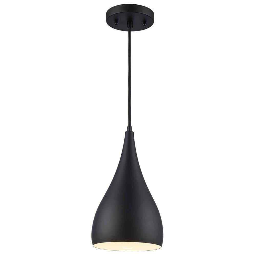 Bel Air Lighting Black Mini Pendant Light Fixture w/ Black Metal Dome Shade
