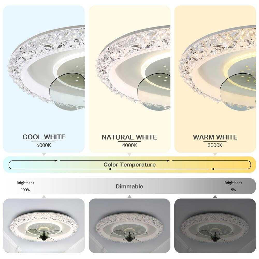 Bella Depot 20 in Crystal White Ceiling Fan LED Light Fandelier w/ Remote 