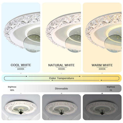 Bella Depot 20 in Crystal White Ceiling Fan LED Light Fandelier w/ Remote 