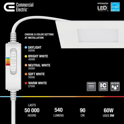 Commercial Electric Ultra Slim Integrated LED 4" Square Adj CCT Recessed Light 