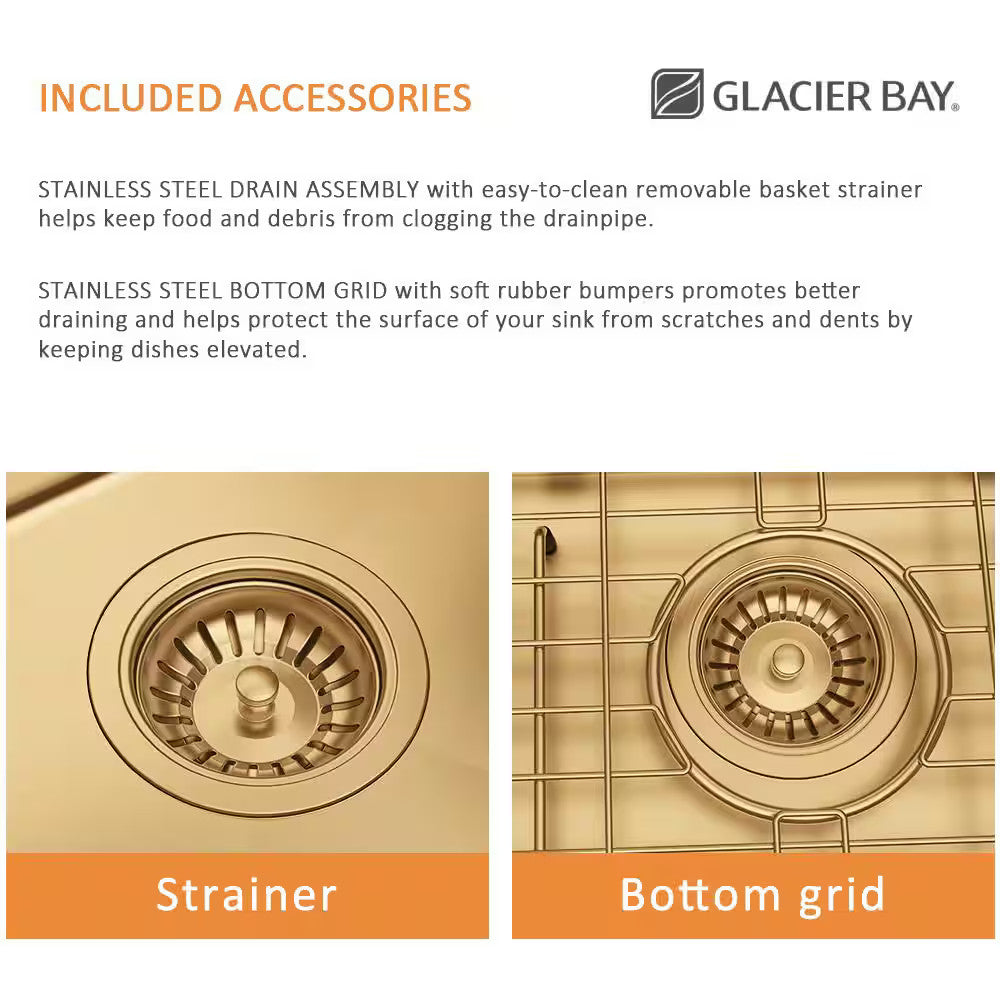 32" Undermount Gold Stainless Steel Workstation Kitchen Sink with Accessories
