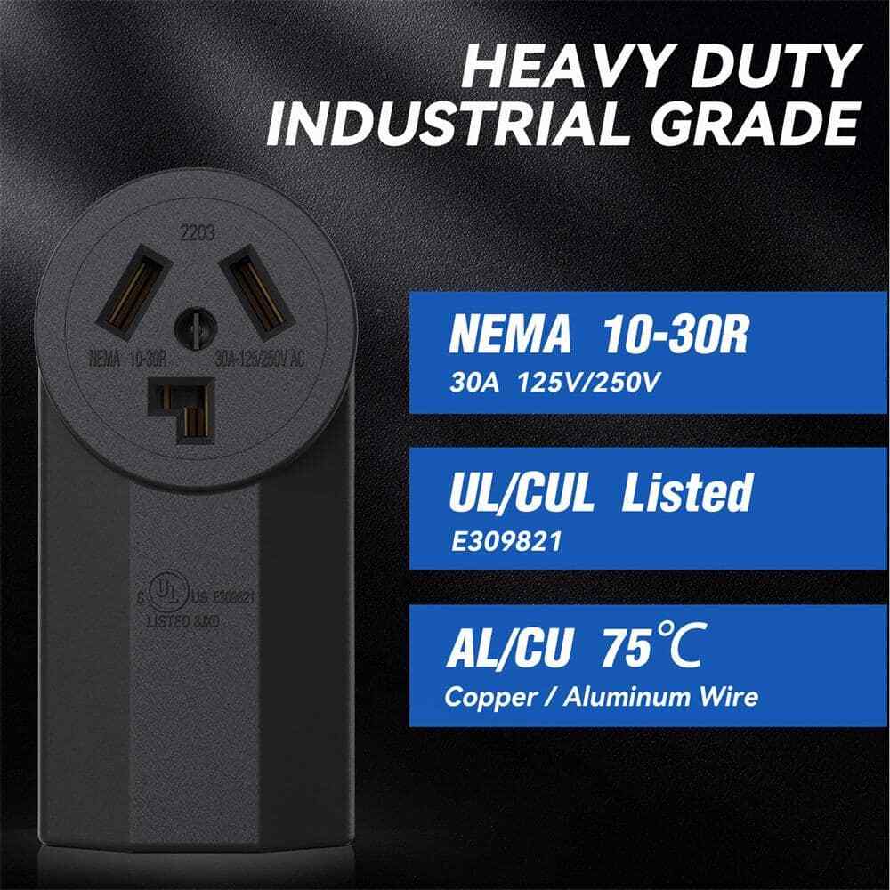 30 Amp 125/250V NEMA 10-30R Surface Mount Power outlet Straight Blade Range