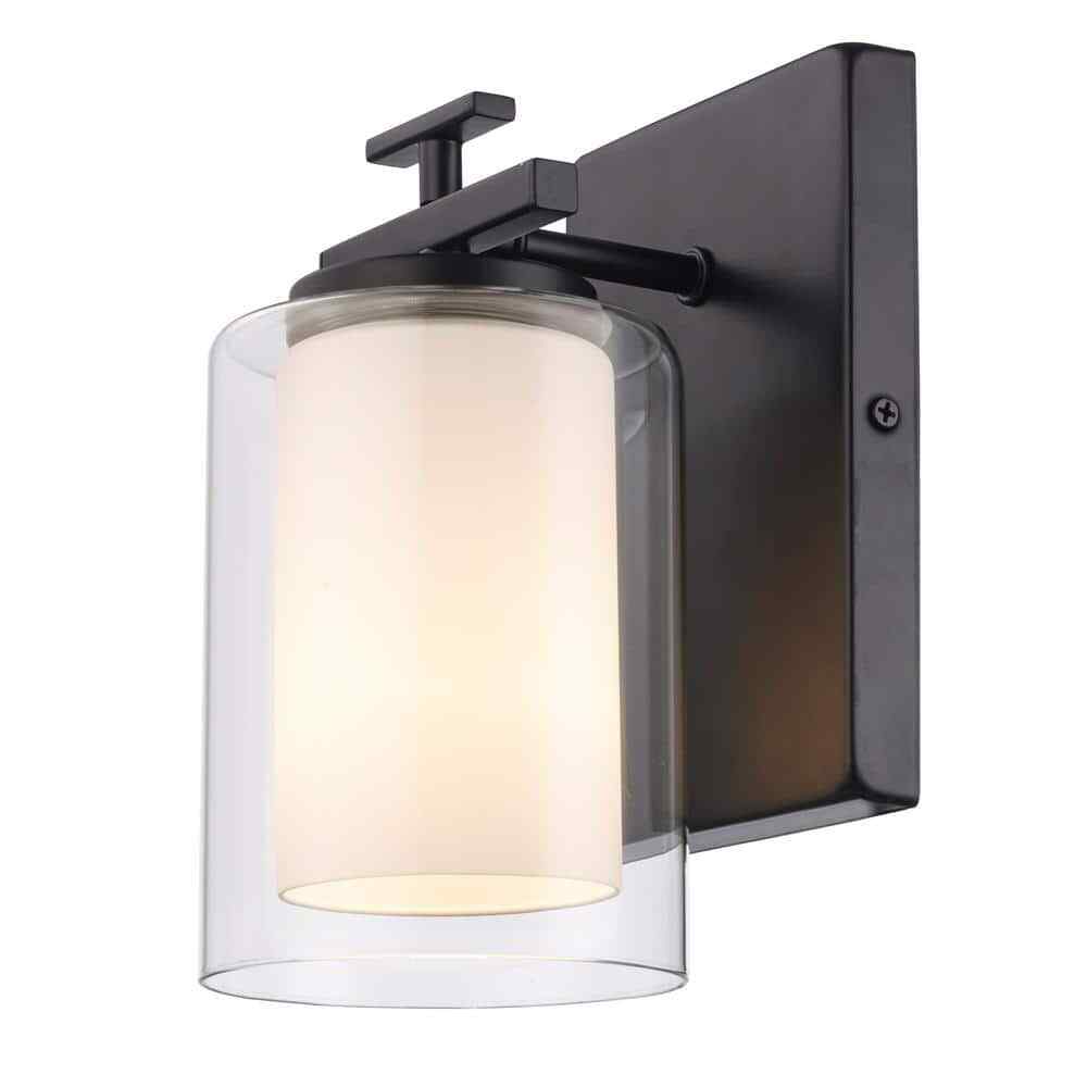 Bel Air Lighting Lisbon 1-Light Black Wall Sconce Light Fixture w/ Glass Shade
