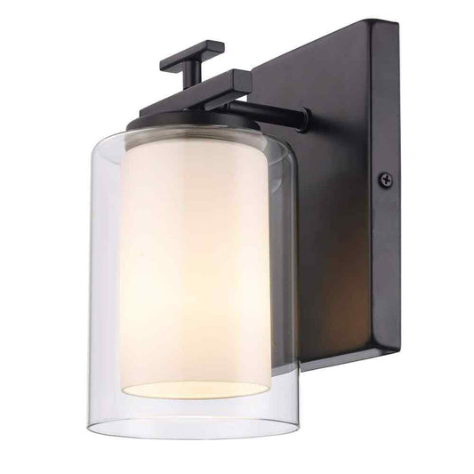 Bel Air Lighting Lisbon 1-Light Black Wall Sconce Light Fixture w/ Glass Shade