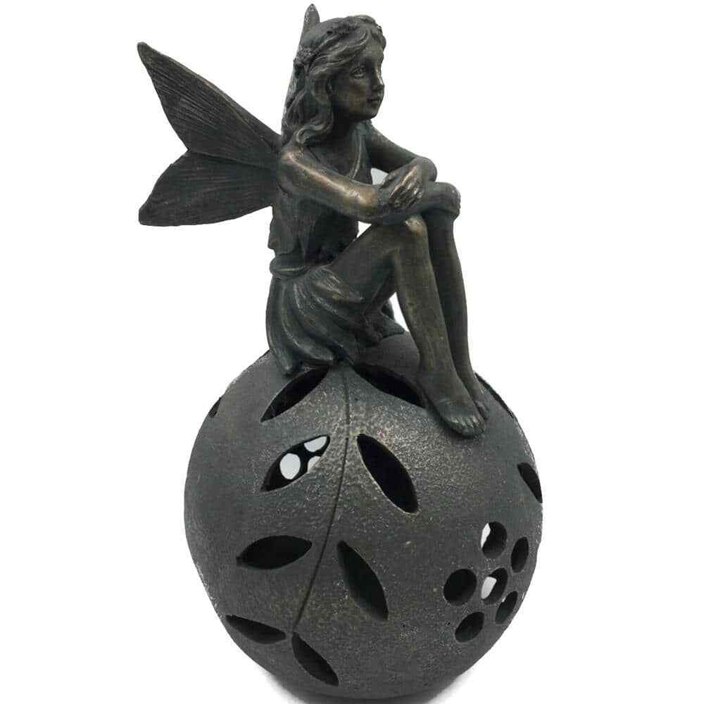 13 in. Integrated LED Solar Powered Sitting Fair w/ Ball  in Aged Bronze Patina