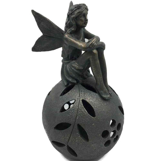 13 in. Integrated LED Solar Powered Sitting Fair w/ Ball  in Aged Bronze Patina