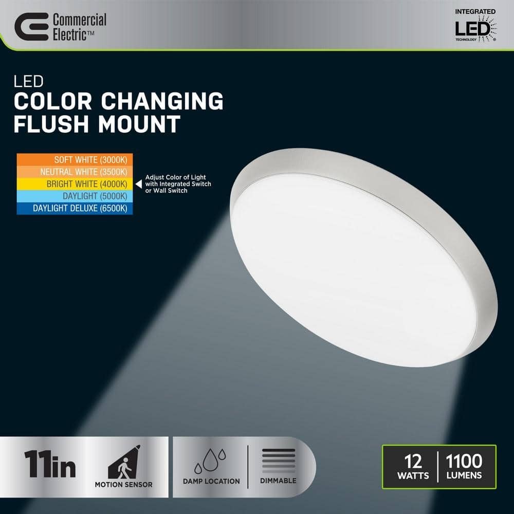 Commerical Electric 11 LED Dimmable CCT Flush Mount Ceiling Light Nickel