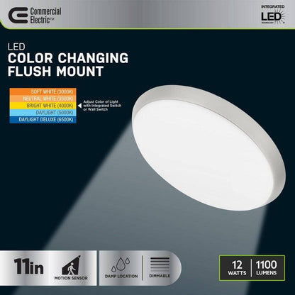 Commerical Electric 11 LED Dimmable CCT Flush Mount Ceiling Light Nickel