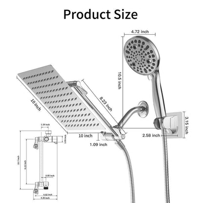 BWE Rainfull 10 in. 9-Spray Patterns Dual Wall Mount Dual Shower Heads CHROME