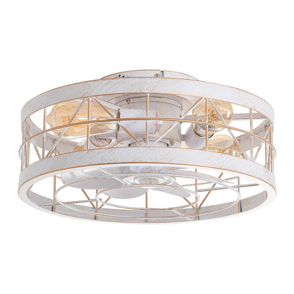Breezary 16.5 in. White/Gold Enclosed Flush Mount Ceiling Fan w/ Light & Remote