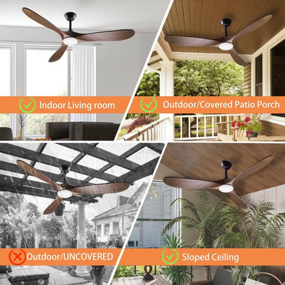 60 in. Integrated LED Indoor/Outdoor Wood Ceiling Fan w Light Kit Remote Control