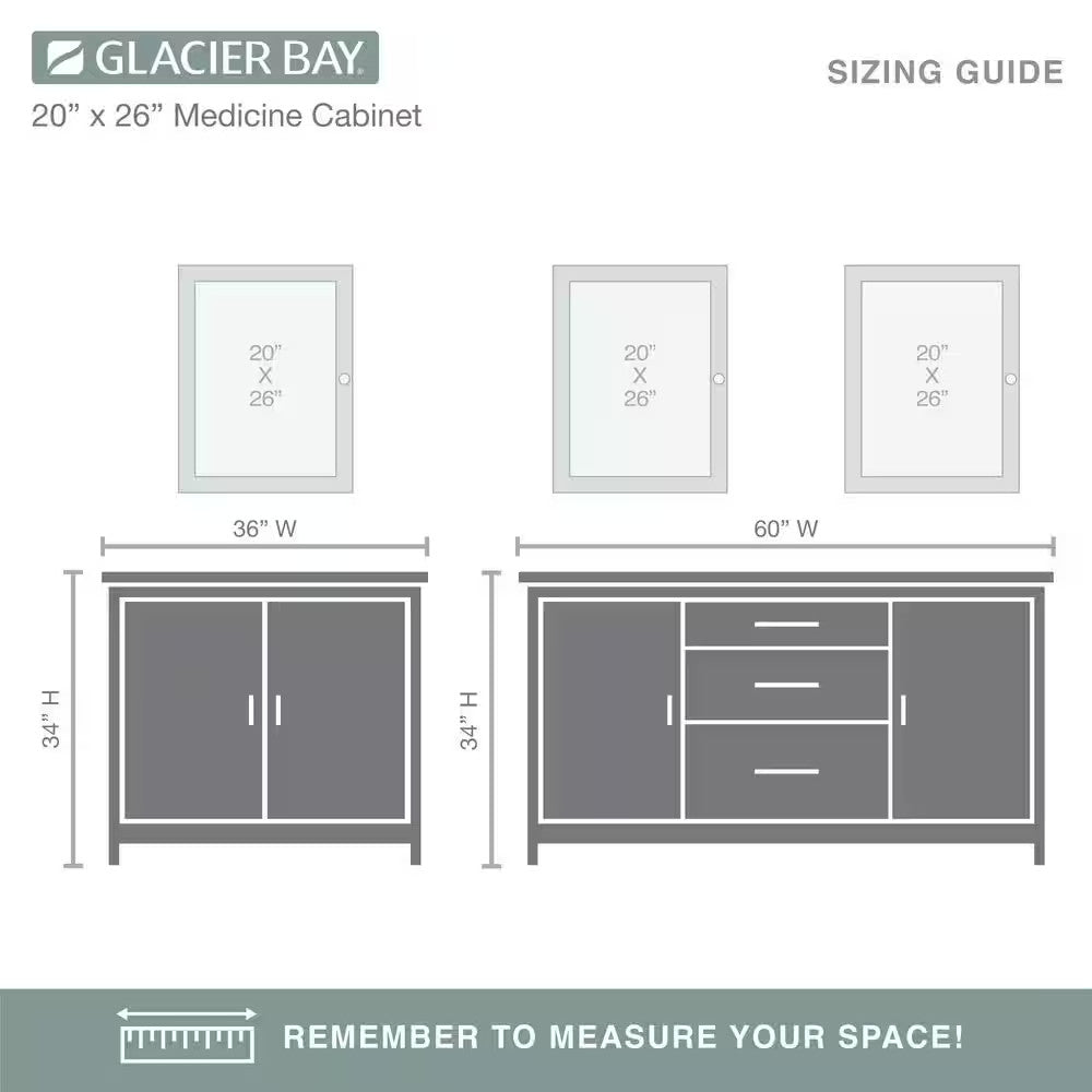 20 x 26 Framed Recessed or Surface-Mount Bathroom Medicine Cabinet Mirror White