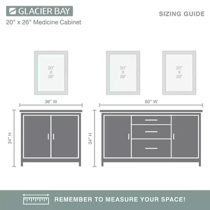 20 x 26 Framed Recessed or Surface-Mount Bathroom Medicine Cabinet Mirror White
