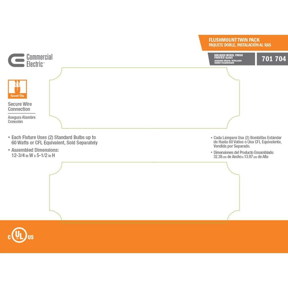 Commercial Electric 13 in. Brushed Nickel Flush Mount Frosted Glass Shade 2-Pack