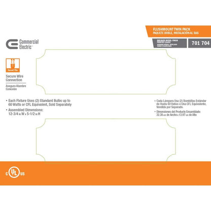 Commercial Electric 13 in. Brushed Nickel Flush Mount Frosted Glass Shade 2-Pack