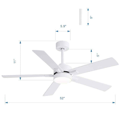 Breezary Charlie 52 in. LED Indoor White Ceiling Fans w/ Light & Remote Control