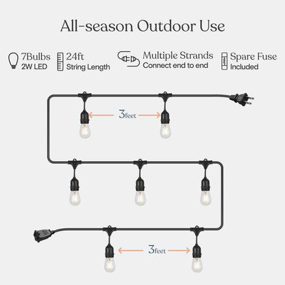 Brightech Ambience Pro 7-Light 24 ft. Outdoor Plug-in 2W 2500k LED S14 Hanging 
