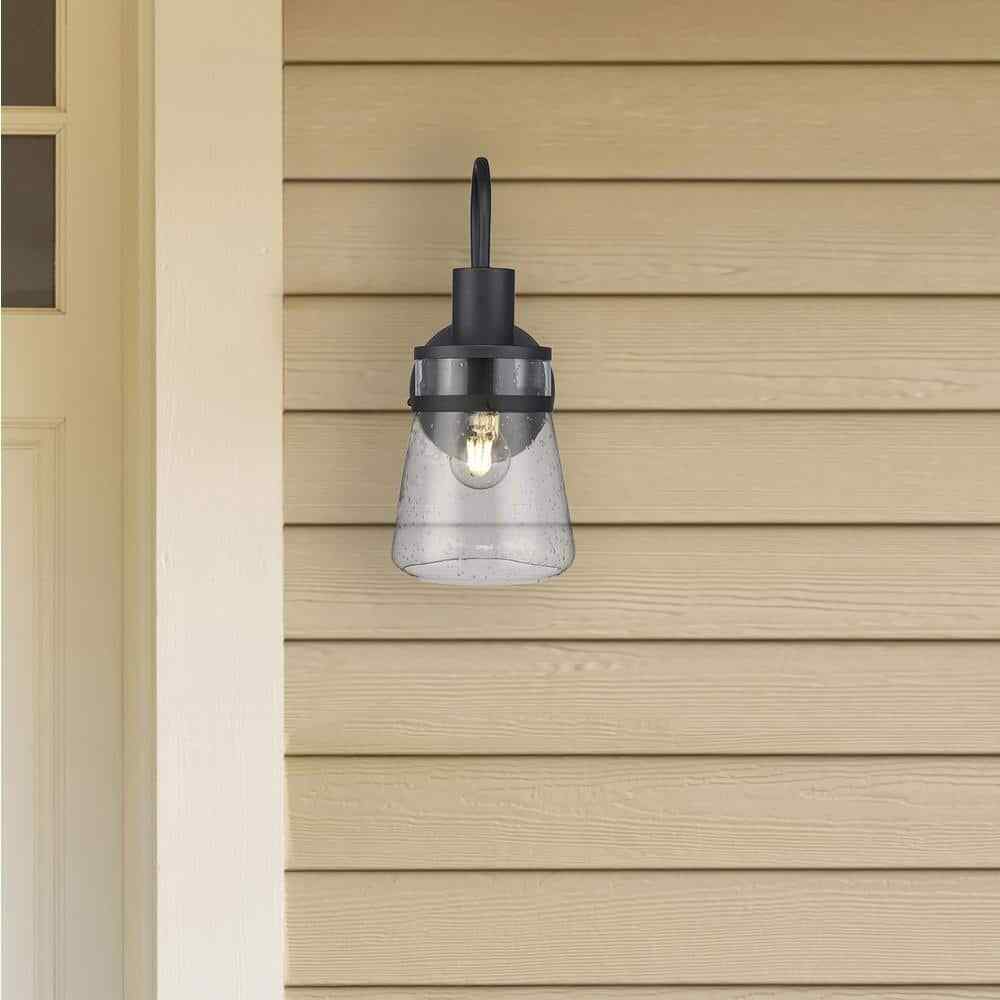 Bel Air Lighting 1 Light Black Outdoor Wall Light Fixture with Seeded Glass