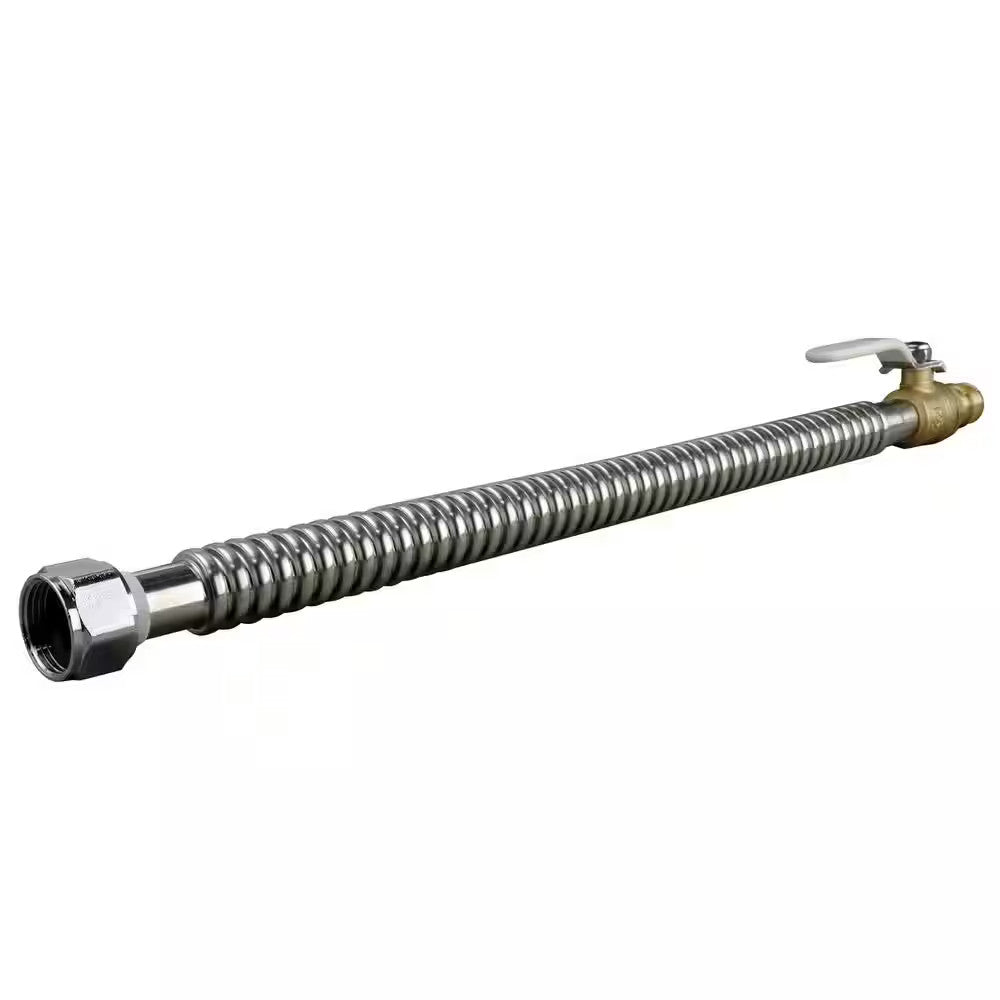 Apollo 3/4" PEX-A x FNPT Water Heater Connector 18" Stainless with Ball Valve