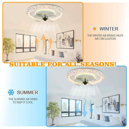 Bella Depot 20 in Crystal White Ceiling Fan LED Light Fandelier w/ Remote 