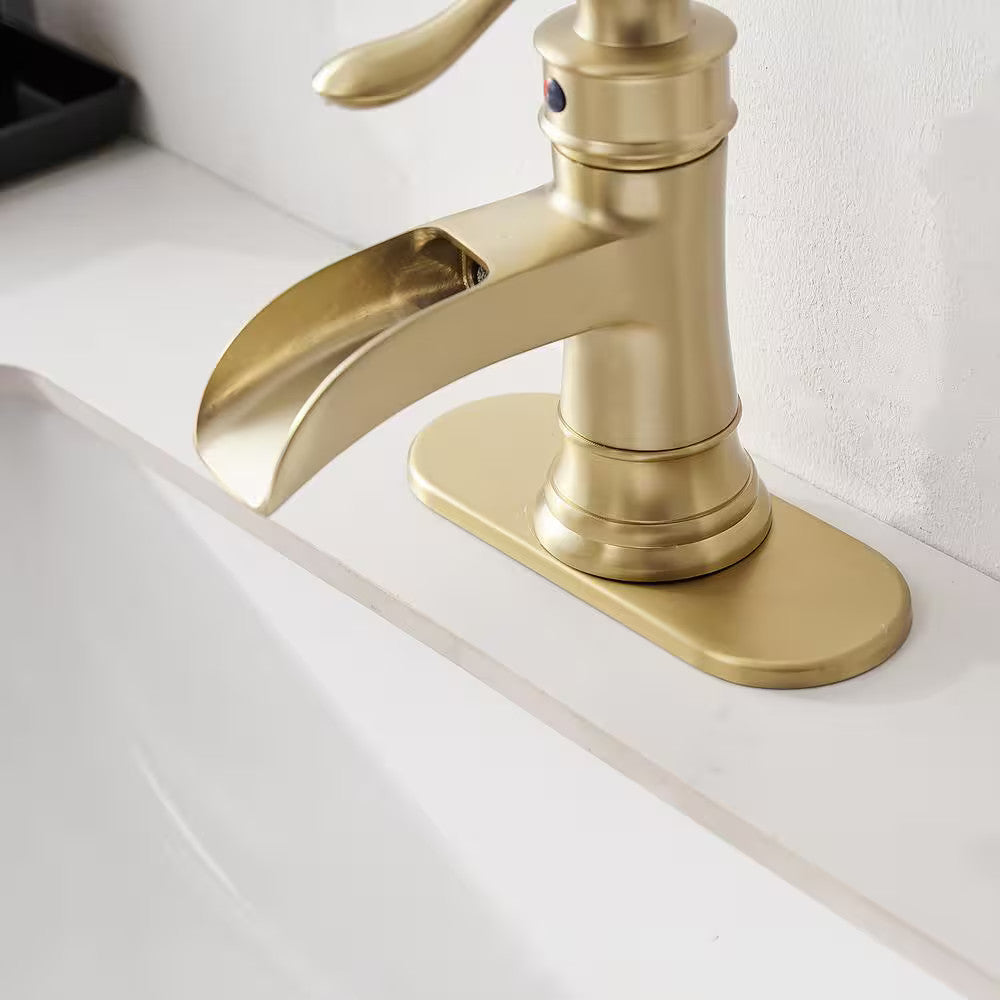 BWE Low-Arc Bathroom Faucet 2.26" Water-Saving Vanity Brushed Gold w/ Drain Kit