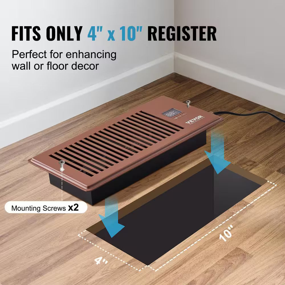BROWN VEVOR Register Booster Fan Quiet Smart Vent Fits 4x10 in Heating Cooling