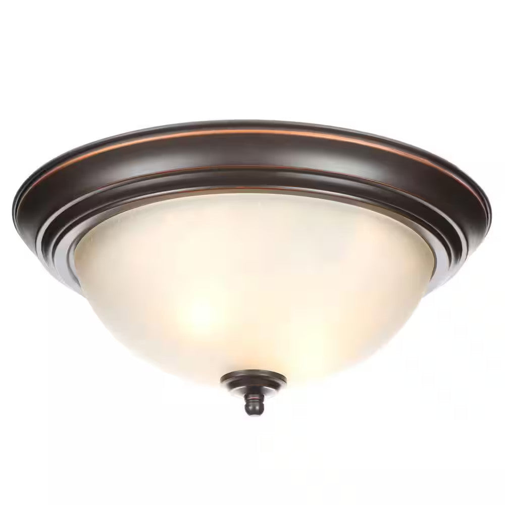 12.75 in. 2-Light Bronze Flush Mount Ceiling Light w/Tea-Stained Glass (2-Pack)