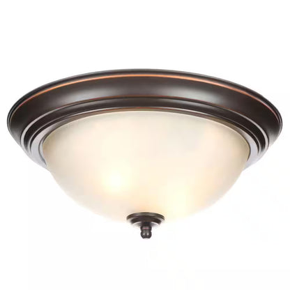 12.75 in. 2-Light Bronze Flush Mount Ceiling Light w/Tea-Stained Glass (2-Pack)