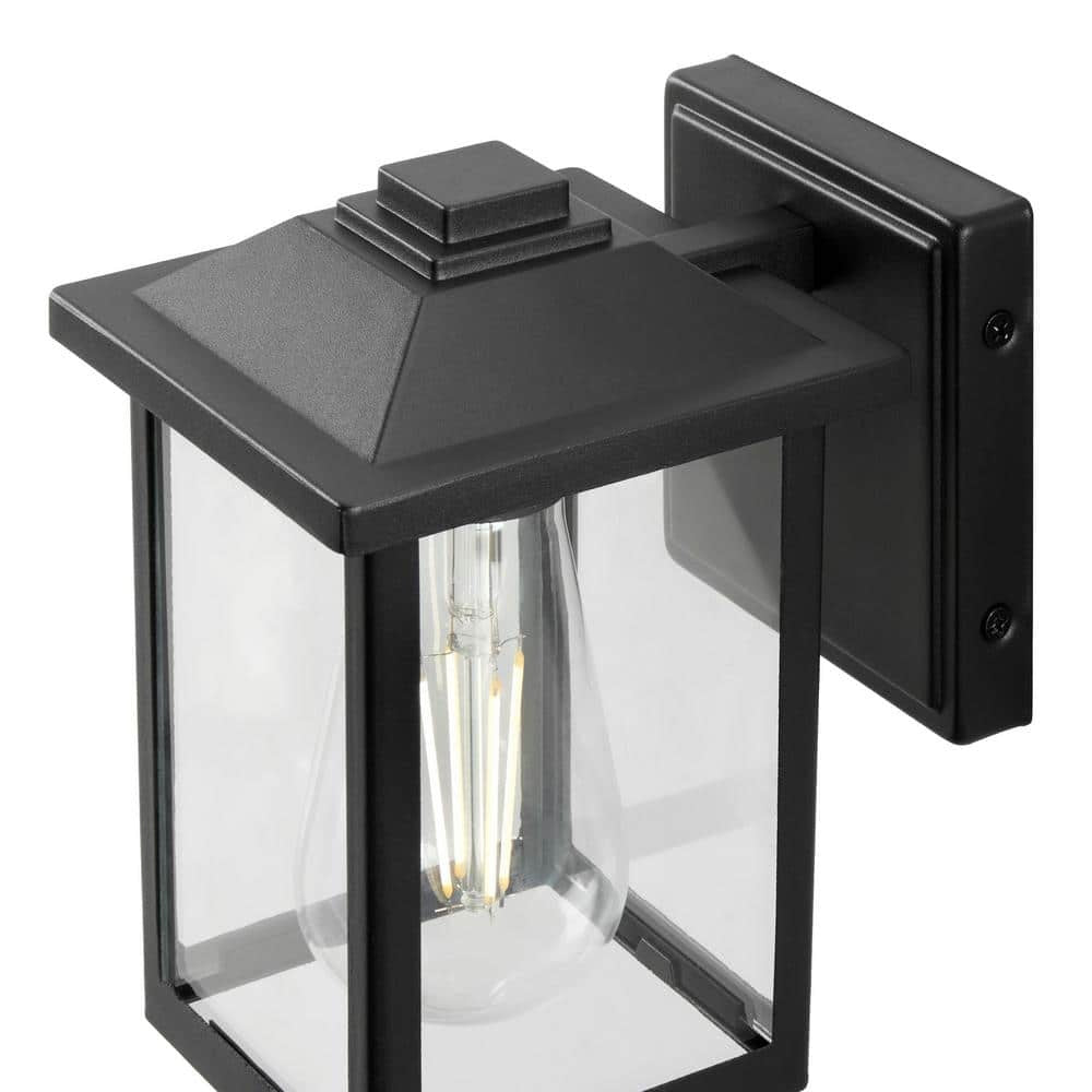 1-Light 7" Black Hardwired Classic Outdoor Wall Light Lantern Sconce Clear Glass