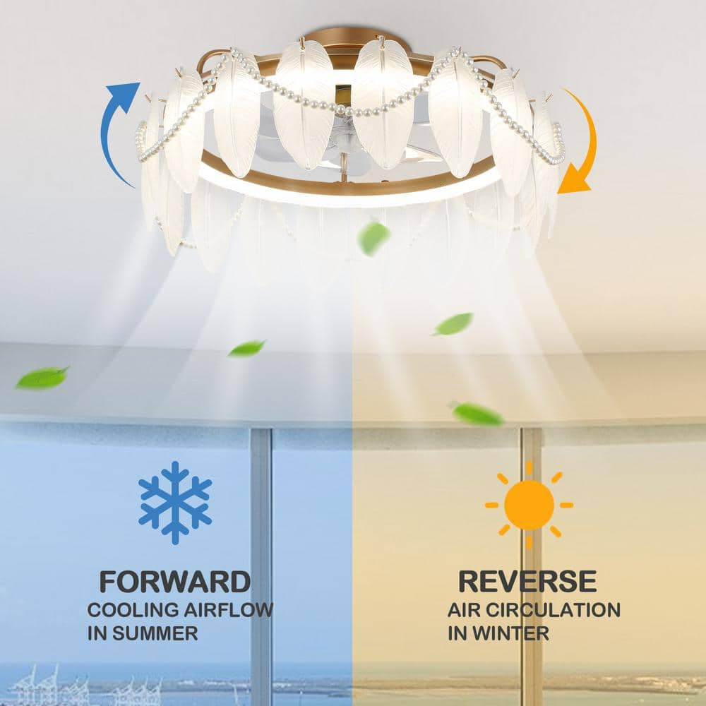 20in Smart French Gold Crystal Ceiling Fan with Light Remote Low Profile Indoor