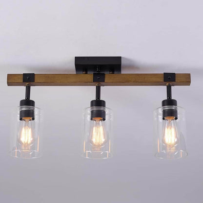 Austin 2 ft. 3-Light Faux Wood Fixed Track Black Accents Clear Glass Shades