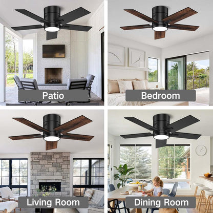 BICIK 42 in.Integrated LED Indoor/Covered Outdoor Black Ceiling Fan+Light+Remote