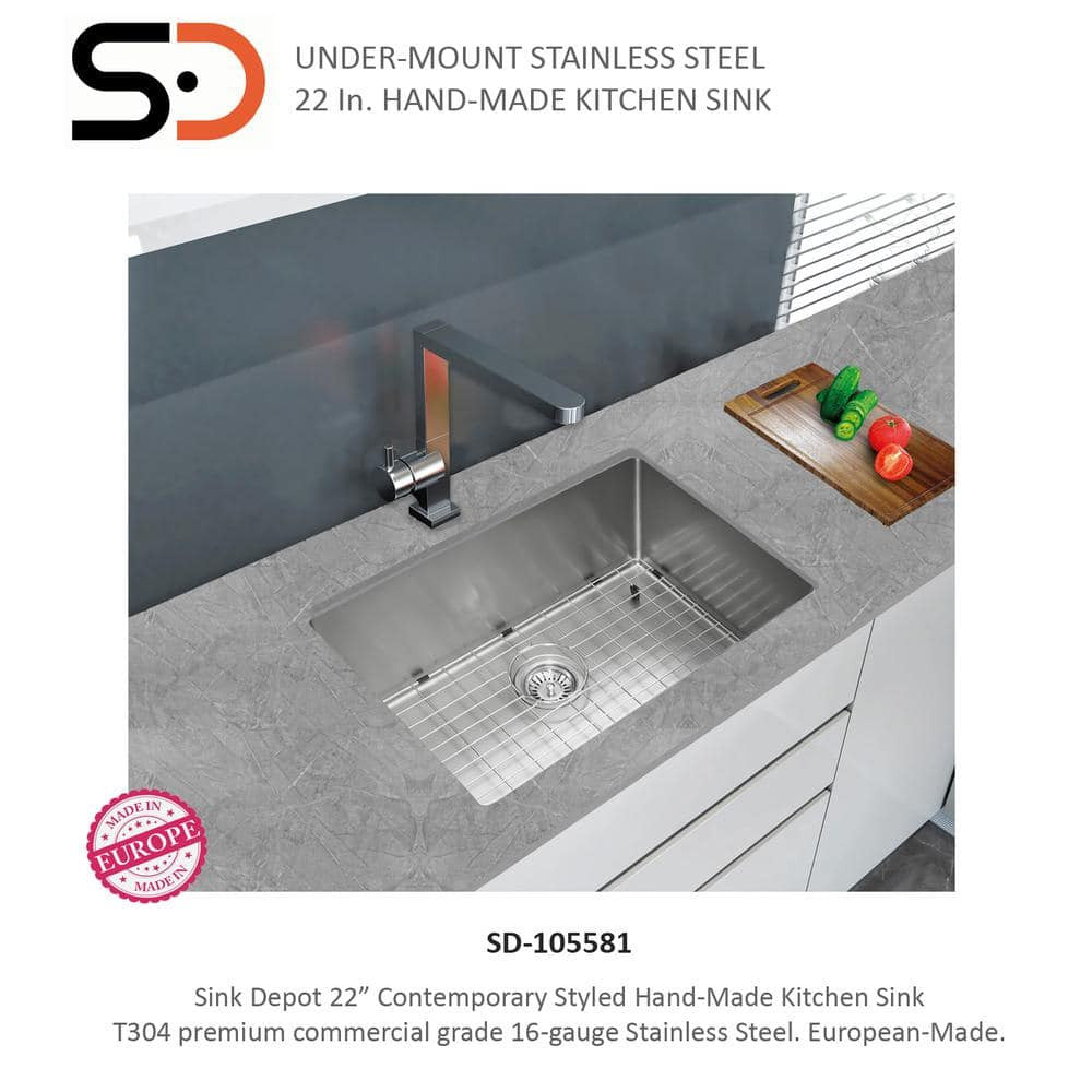 16-Gauge Stainless Steel 22 in. Single Bowl Undermount Kitchen Sink with Grid