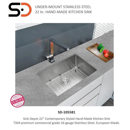 16-Gauge Stainless Steel 22 in. Single Bowl Undermount Kitchen Sink with Grid
