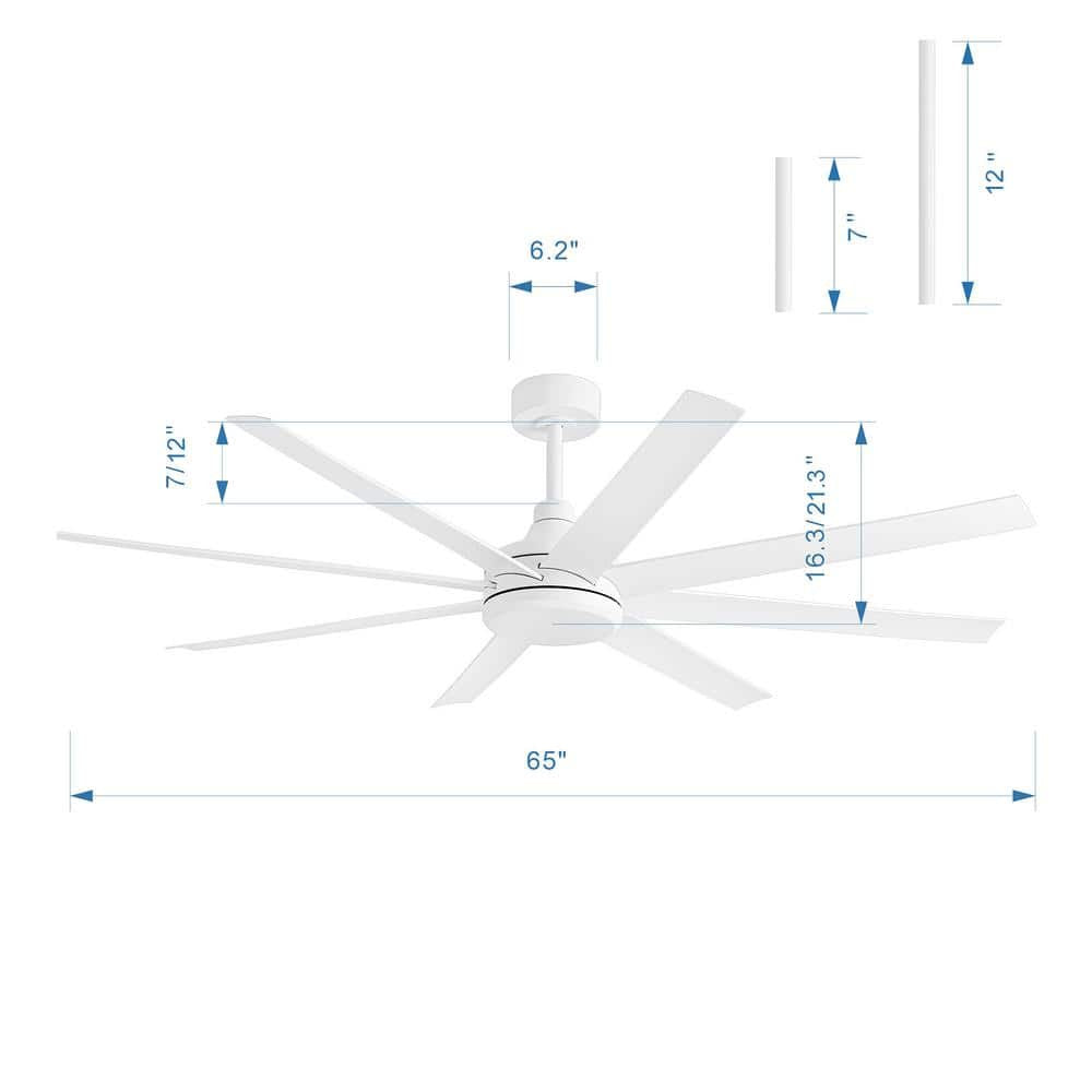 Breezary Melissa 65 in. 6 Speed Ceiling Fan, White with Remote Control Included