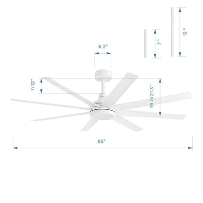Breezary Melissa 65 in. 6 Speed Ceiling Fan, White with Remote Control Included