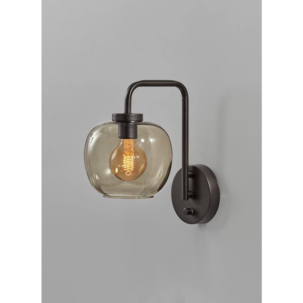 Adesso Ashton 12.5in Black Wall Lamp Modern Plug In Adjustable Bedroom Light