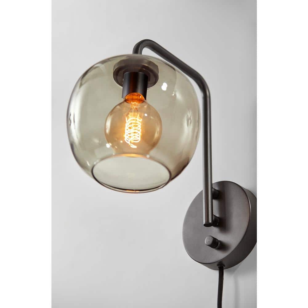 Adesso Ashton 12.5in Black Wall Lamp Modern Plug In Adjustable Bedroom Light