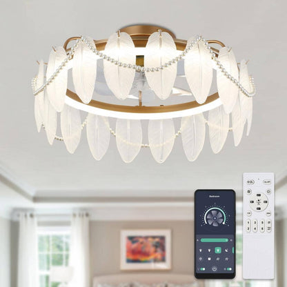 20in Smart French Gold Crystal Ceiling Fan with Light Remote Low Profile Indoor