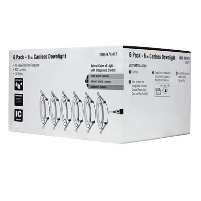 6 in. Canless Color Selectable CCT LED Recessed Light Trim Downlight 6-PK
