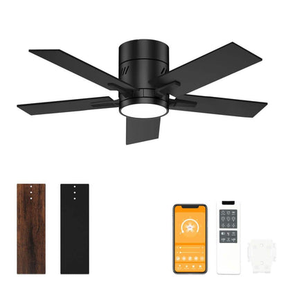 BICIK 42 in.Integrated LED Indoor/Covered Outdoor Black Ceiling Fan+Light+Remote