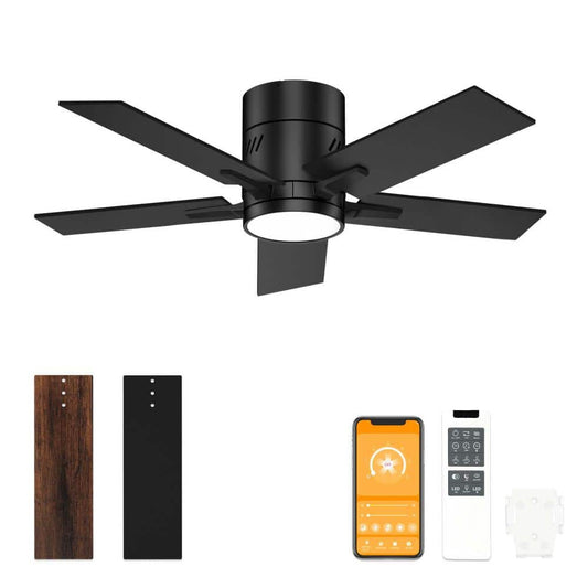 BICIK 42 in.Integrated LED Indoor/Covered Outdoor Black Ceiling Fan+Light+Remote