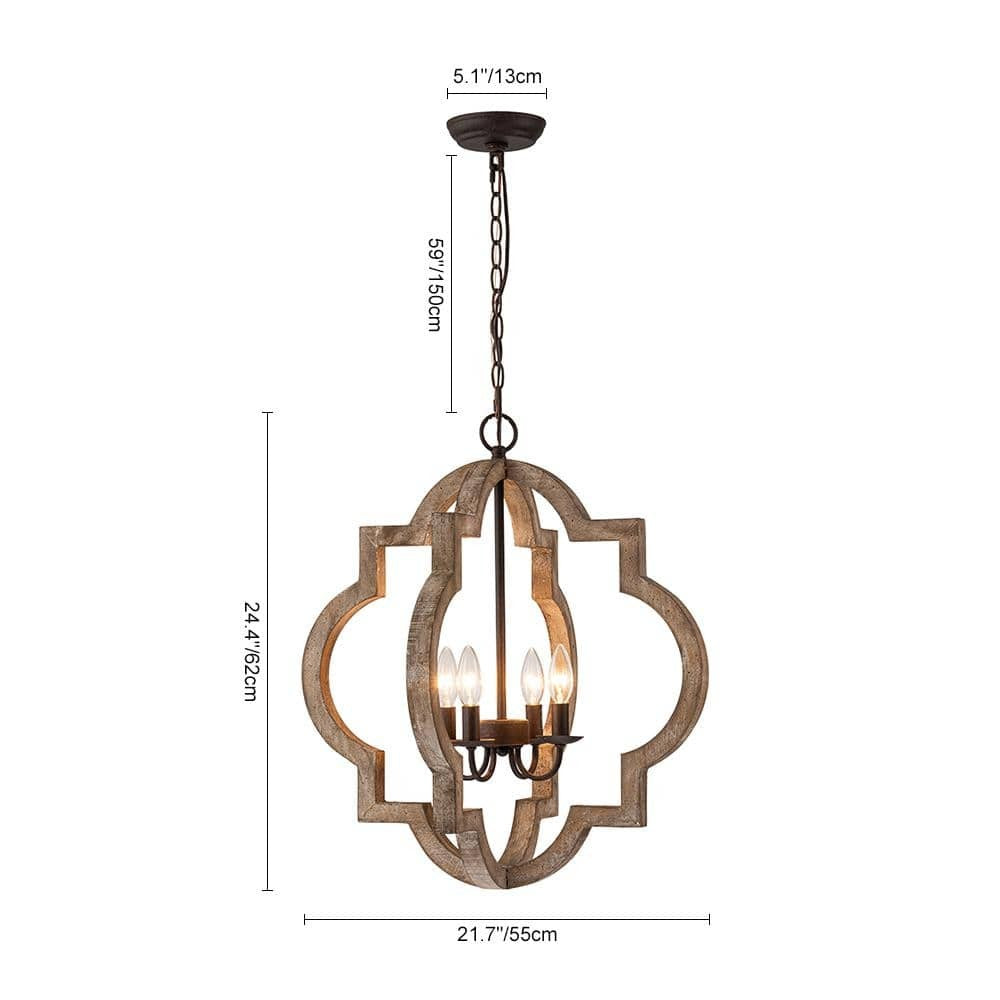 4-Light Rustic Iron Modern Farmhouse Cage Candlestick Chandelier Aged Wood