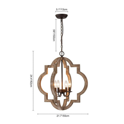 4-Light Rustic Iron Modern Farmhouse Cage Candlestick Chandelier Aged Wood