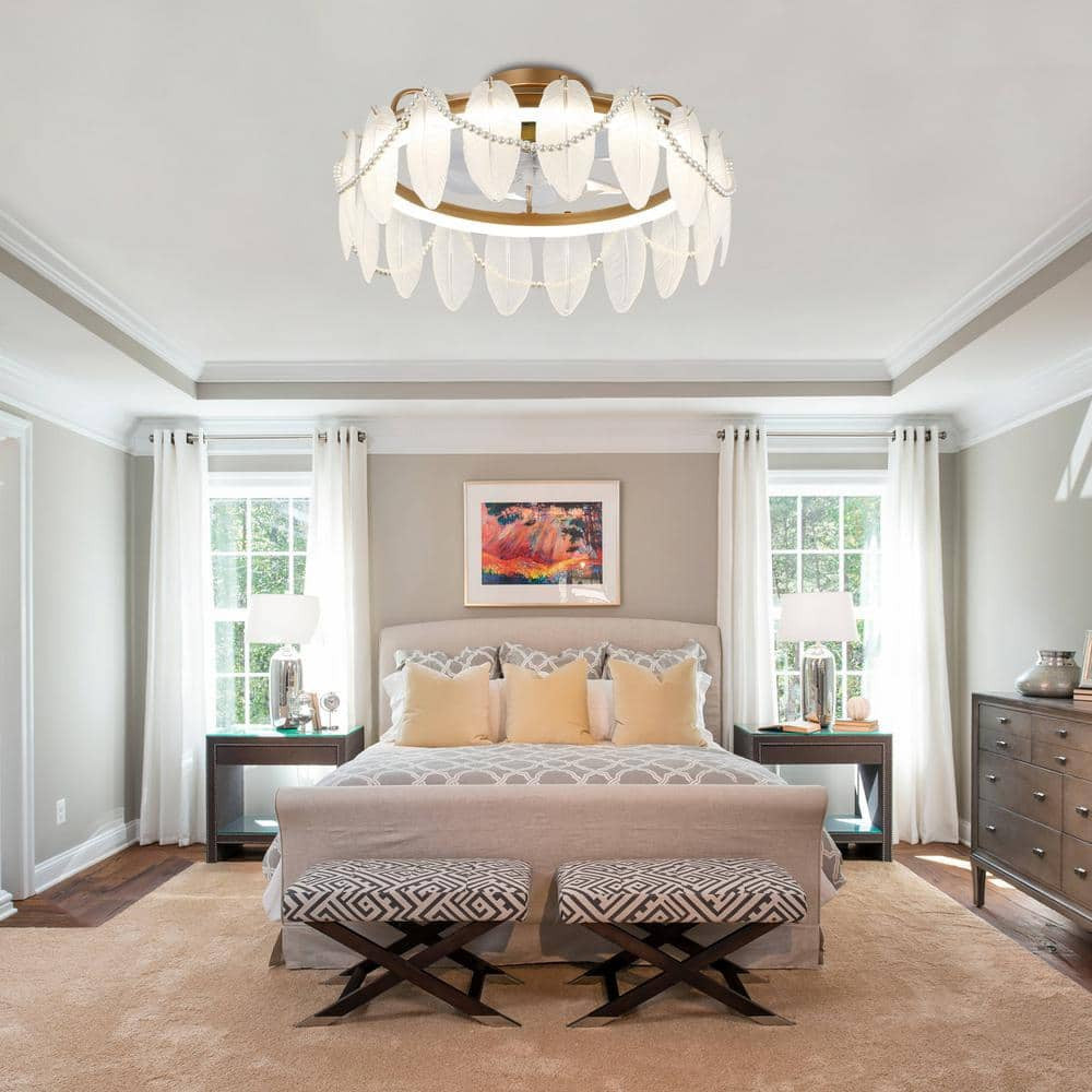 20in Smart French Gold Crystal Ceiling Fan with Light Remote Low Profile Indoor