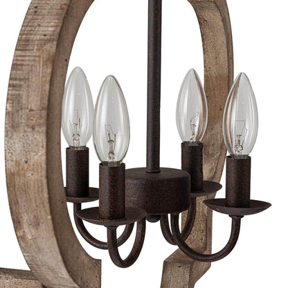 4-Light Rustic Iron Modern Farmhouse Cage Candlestick Chandelier Aged Wood