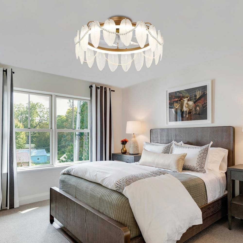 20in Smart French Gold Crystal Ceiling Fan with Light Remote Low Profile Indoor