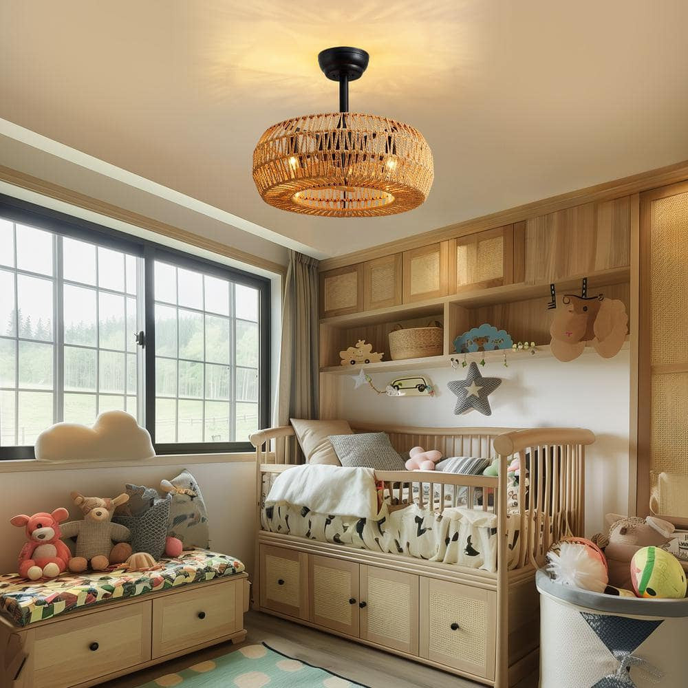 20 in. Indoor Brown Bohemian Rattan Caged 7-Blades Ceiling Fan with Remote