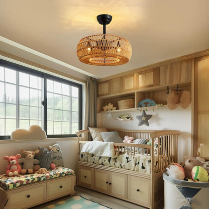 20 in. Indoor Brown Bohemian Rattan Caged 7-Blades Ceiling Fan with Remote
